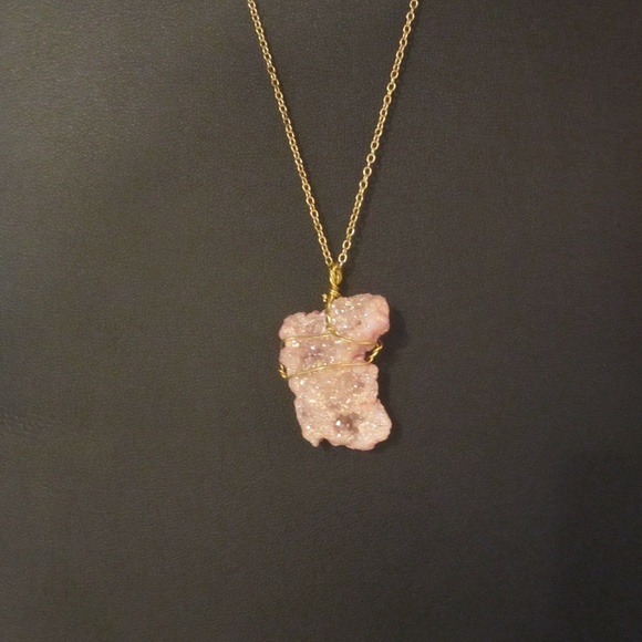 Pink Raw Druzy Pendant Necklace - Picture 3 of 6